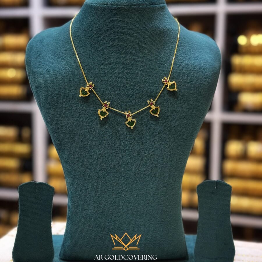 Gold plated simple palakka necklace with box chain (00201)