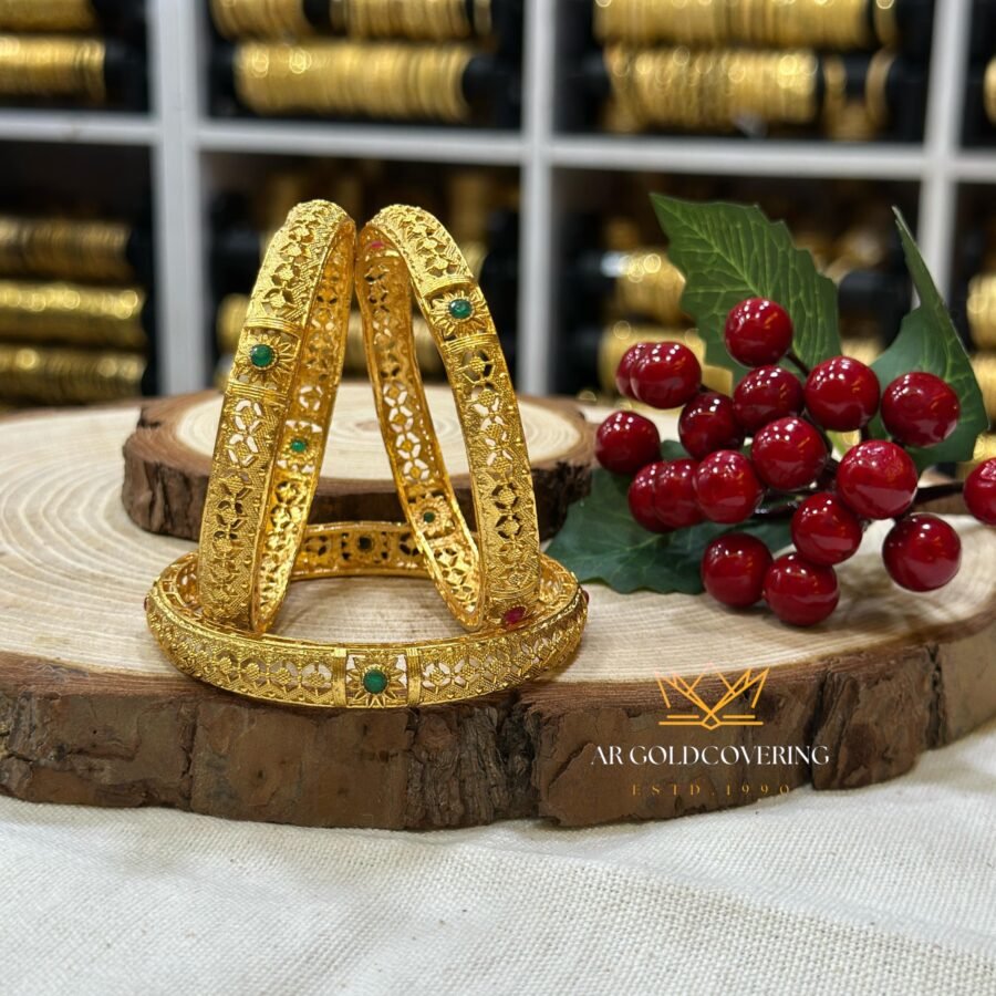 Gold plated bangles with kemp stones (00206)