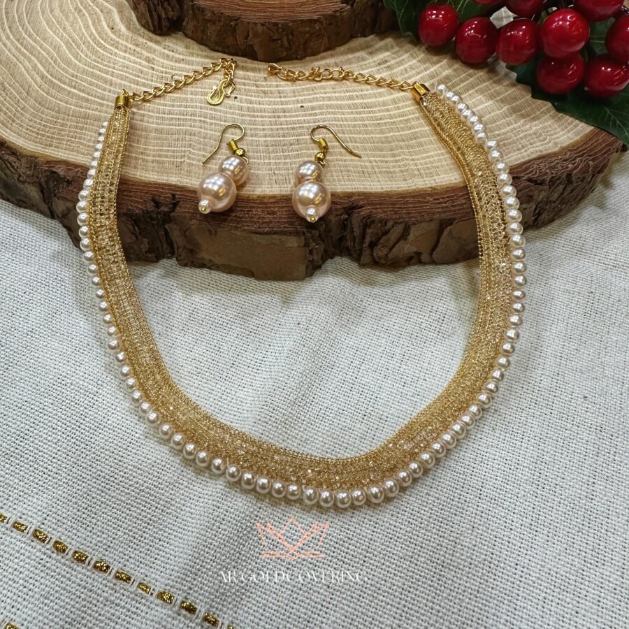 Gold plated pearls necklace with earrings(00200)