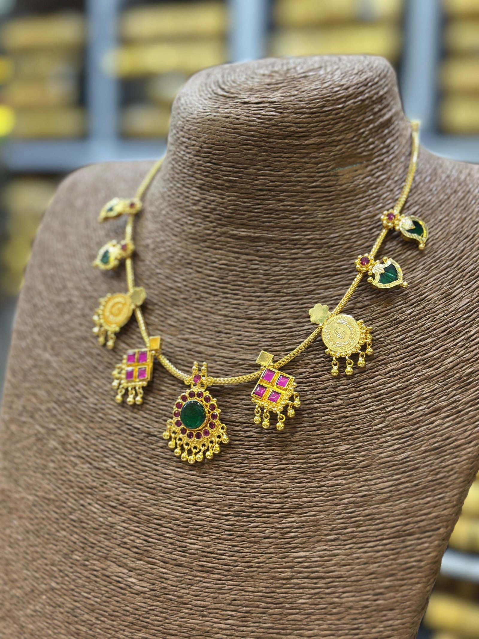 Gold plated Arya badai inspired palakka necklace (00214) - Image 2