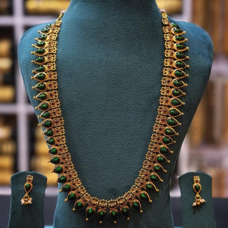 Antique finish Enamel Palakka long haram with earrings (0018)