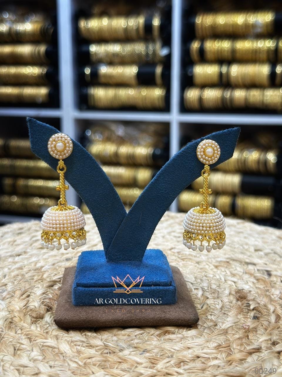 Gold plated jhumka with pearls (00249)