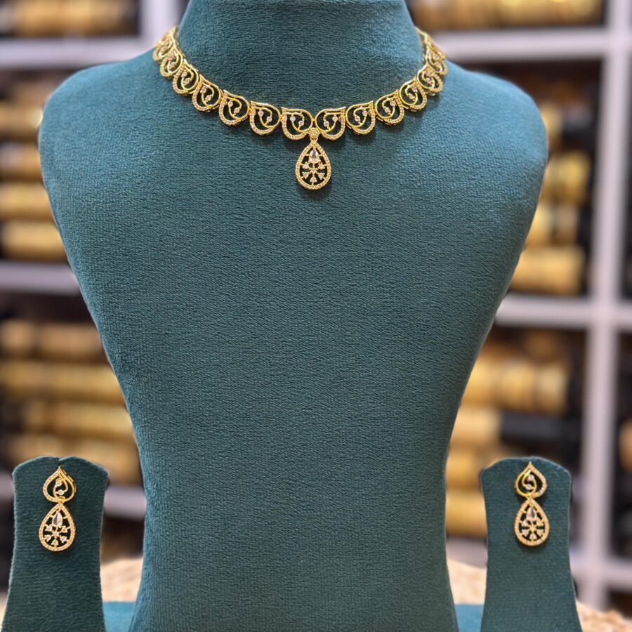 Gold plated AD stones necklace with earrings (00248)