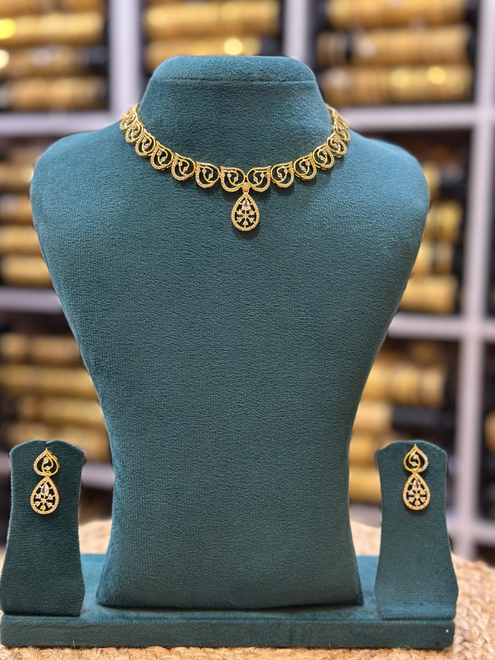 Gold Plated AD Necklace With earrings(white)_00248