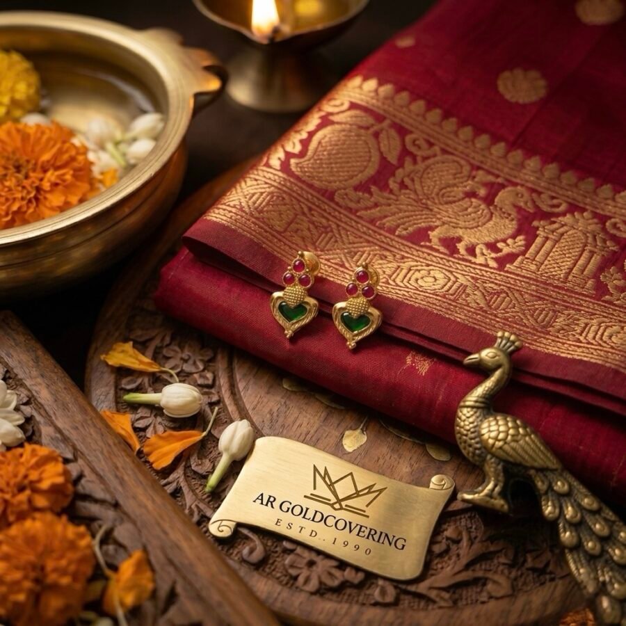 Gold plated very small palakka stud with special works(00281)