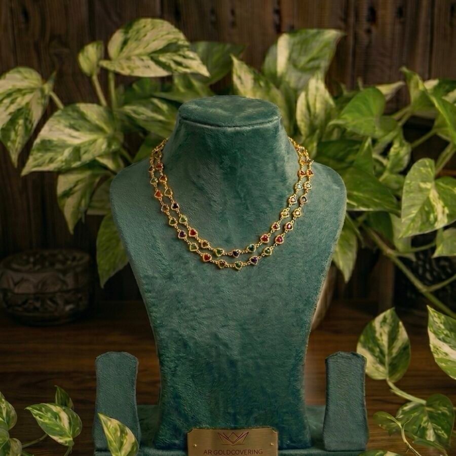 Gold plated 3layer Navarathna necklace(00284)