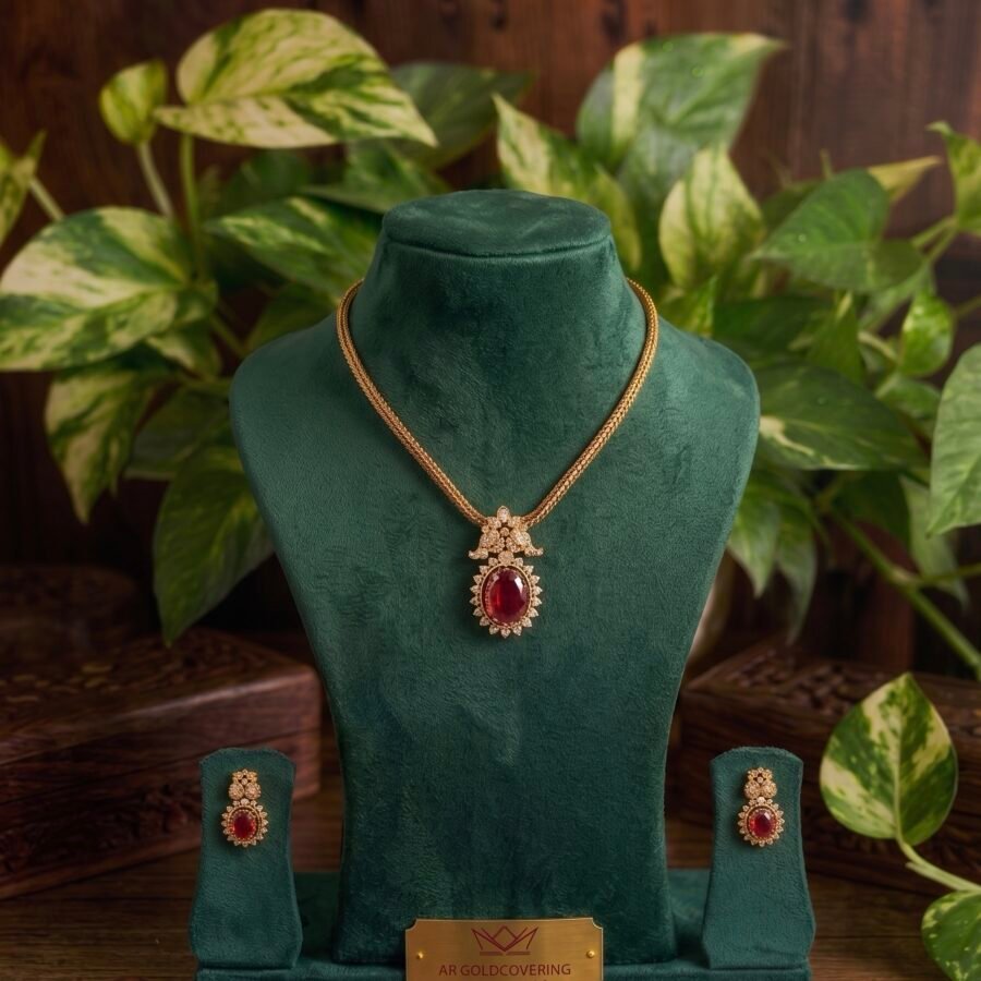 Gold plated Antique finish AD stones simple necklace with earrings(00288)