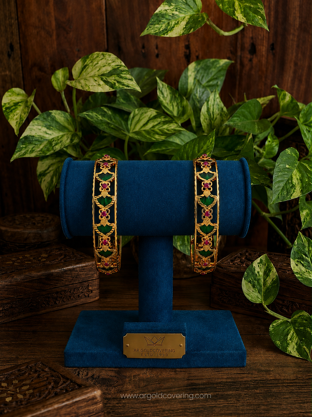 Gold plated palakka bangle with white stone (00342)