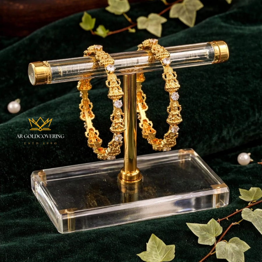 Gold-Plated Lakshmi Bangles with White Stones(00389)