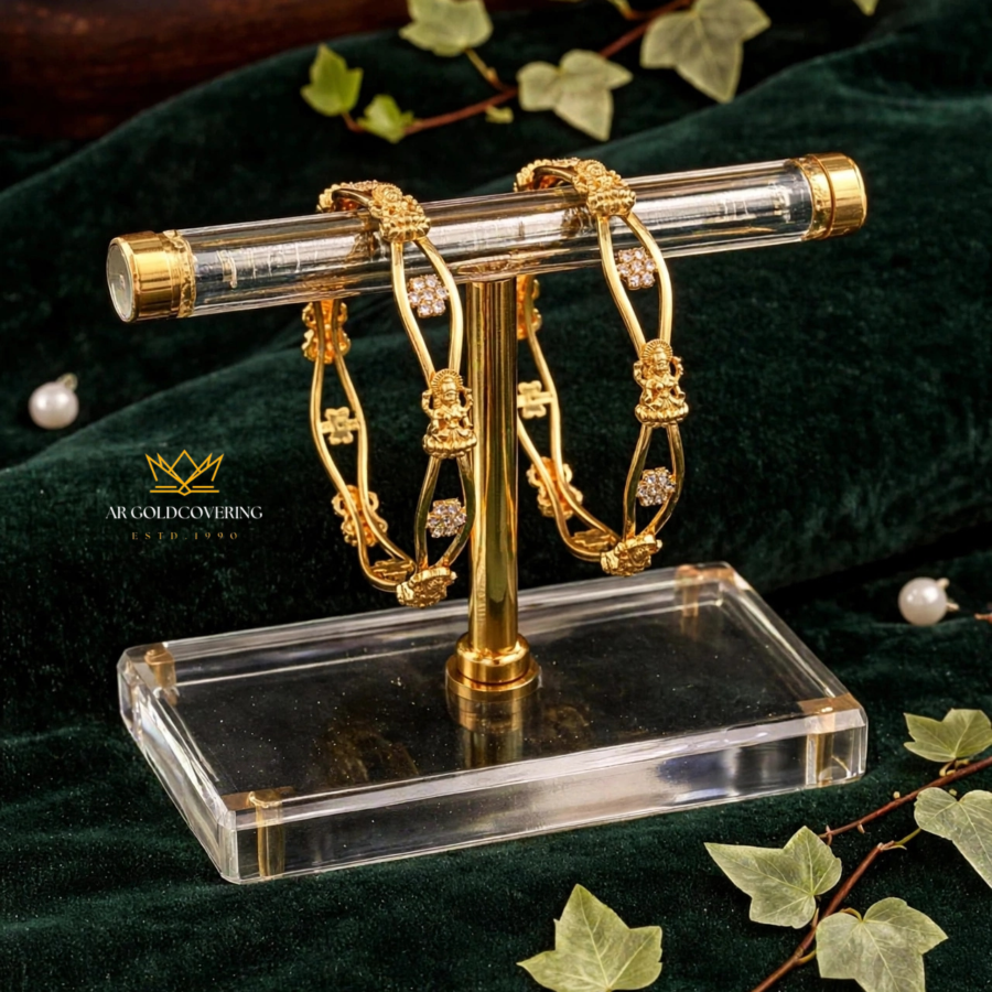 Gold-Plated Lakshmi Bangles with White Stones(00388)